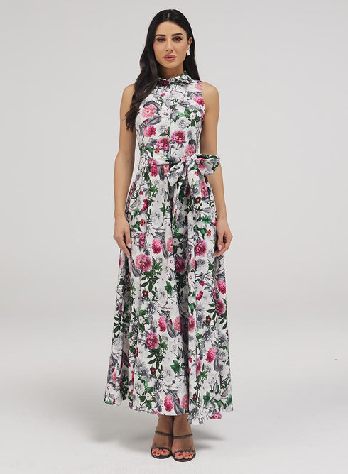 Collar Neck Floral Dress